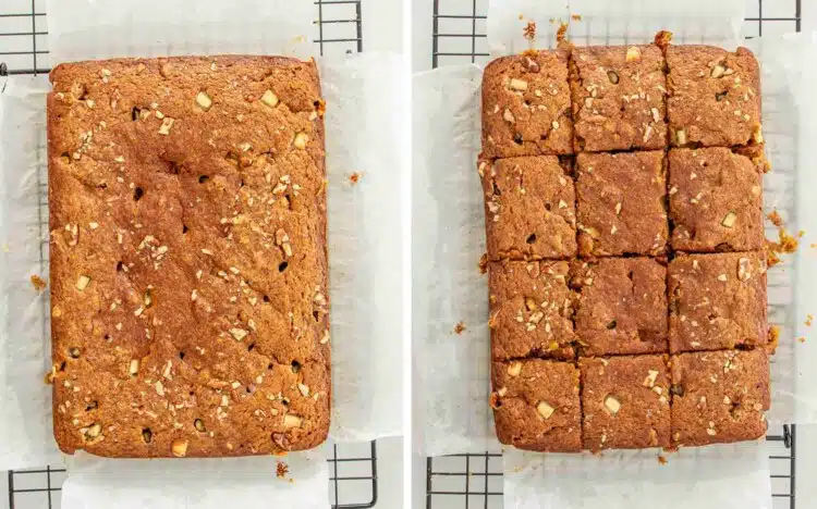 process shots showing how to make pumpkin spice blondies.