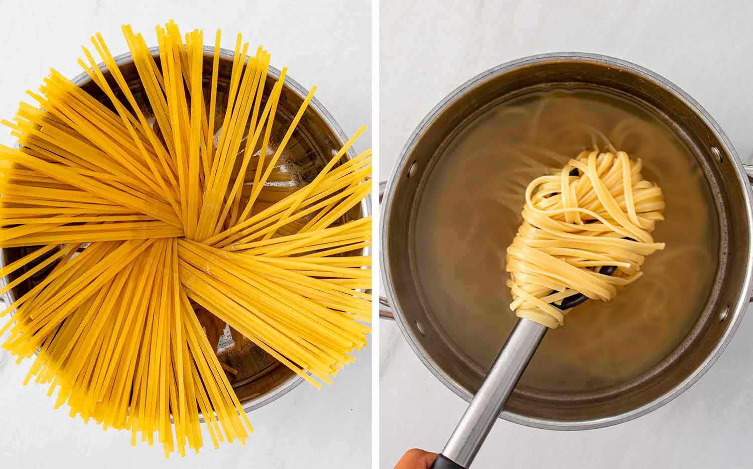 process shots showing how to make chicken scampi.