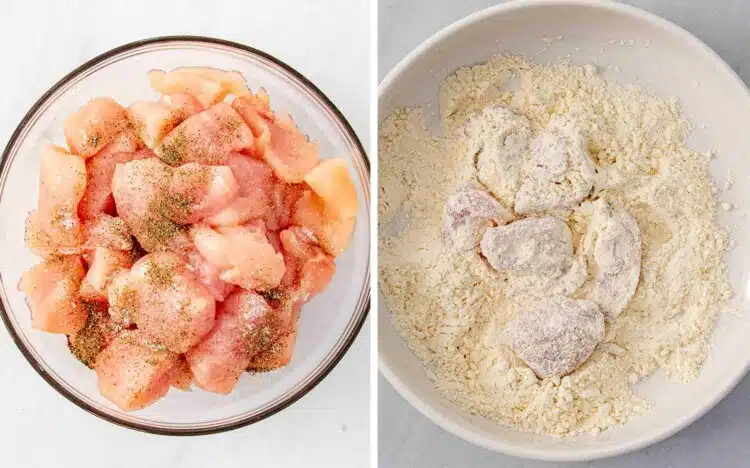 process shots showing how to make chicken scampi.