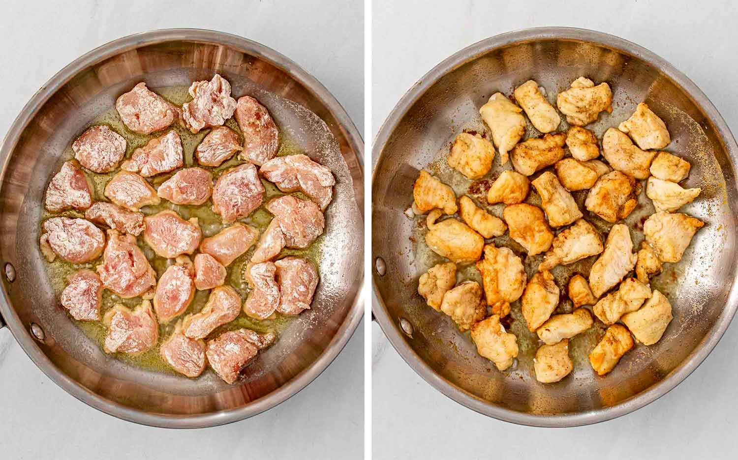 process shots showing how to make chicken scampi.