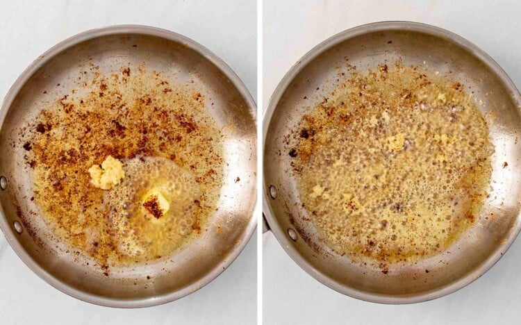 process shots showing how to make chicken scampi.