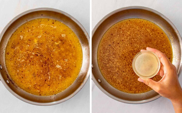 process shots showing how to make chicken scampi.