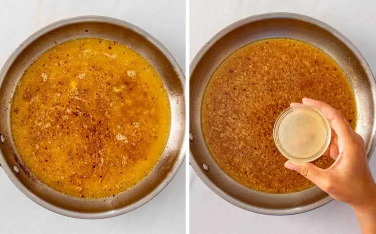 process shots showing how to make chicken scampi.
