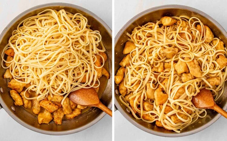 process shots showing how to make chicken scampi.