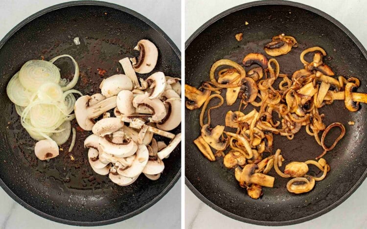 process shots showing how to make texas roadhouse smothered chicken.