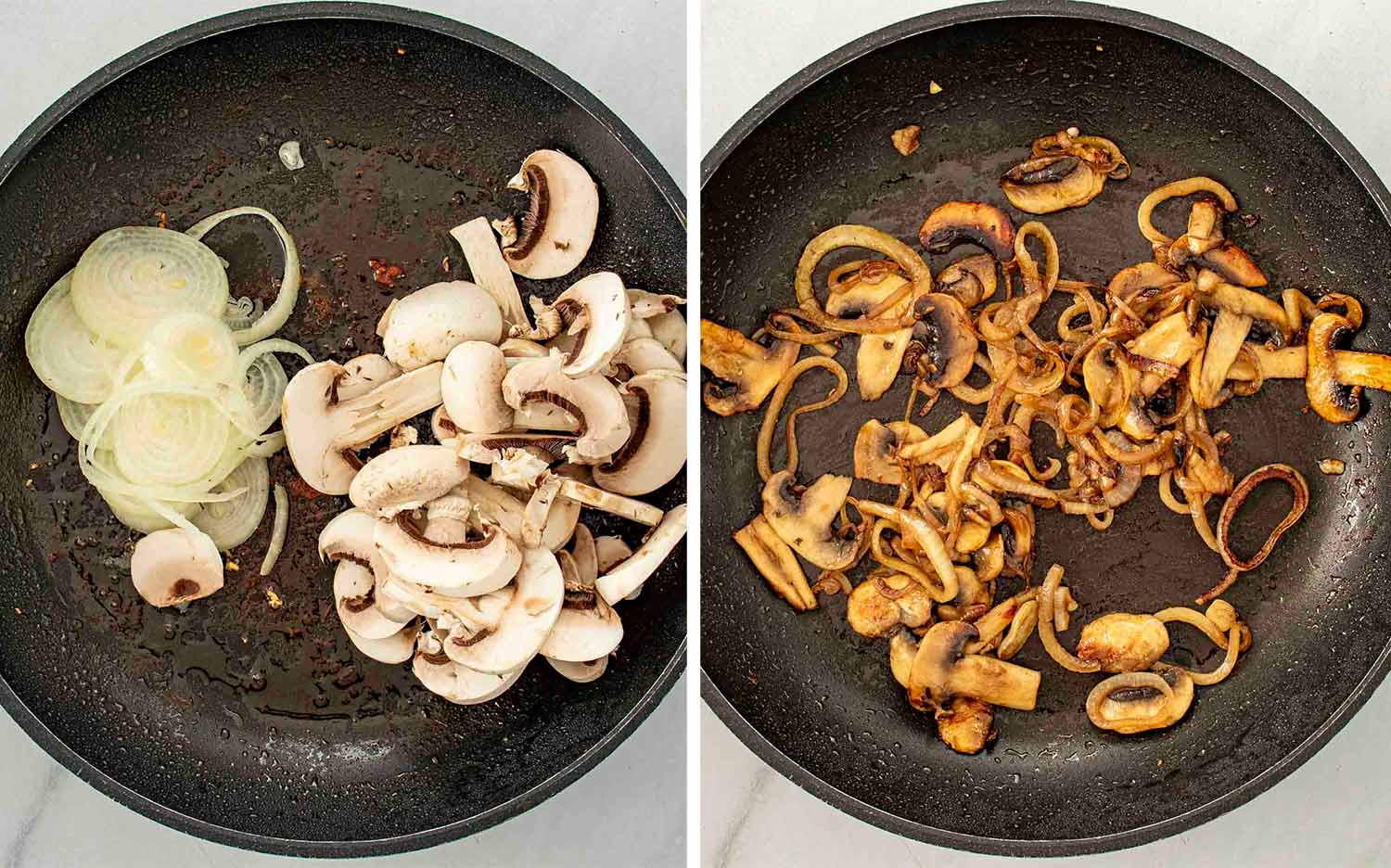 process shots showing how to make texas roadhouse smothered chicken.