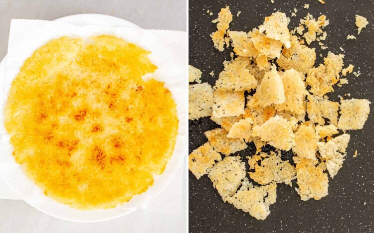 process shots showing how to make crispy rice cucumber salad.