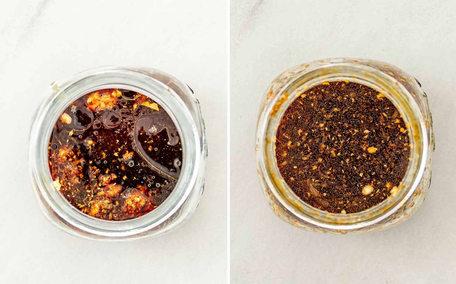 process shots showing how to make crispy rice cucumber salad.