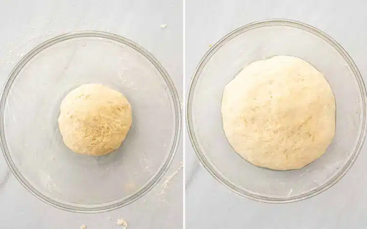 process shots showing how to make khachapuri.