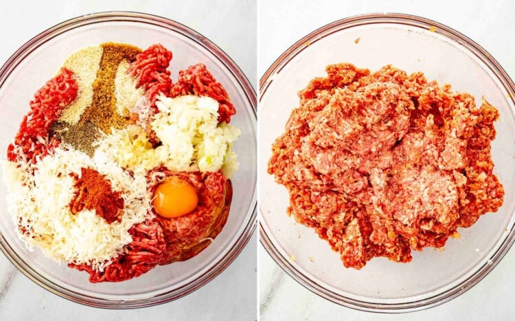 process shots showing how to make cowboy butter meatballs.