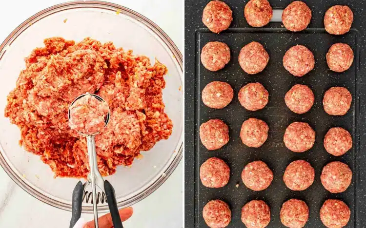 process shots showing how to make cowboy butter meatballs.