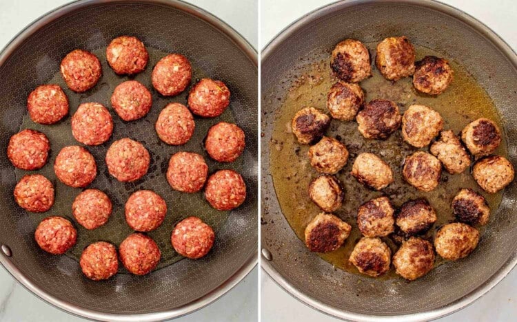 process shots showing how to make cowboy butter meatballs.