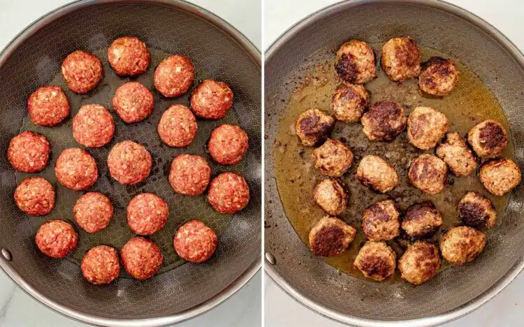 process shots showing how to make cowboy butter meatballs.