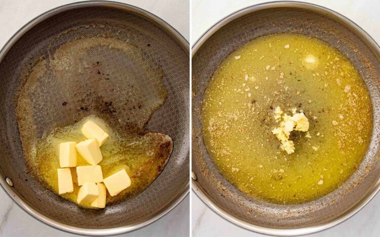 process shots showing how to make cowboy butter meatballs.