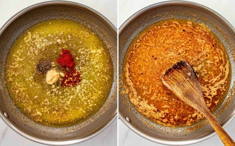 process shots showing how to make cowboy butter meatballs.