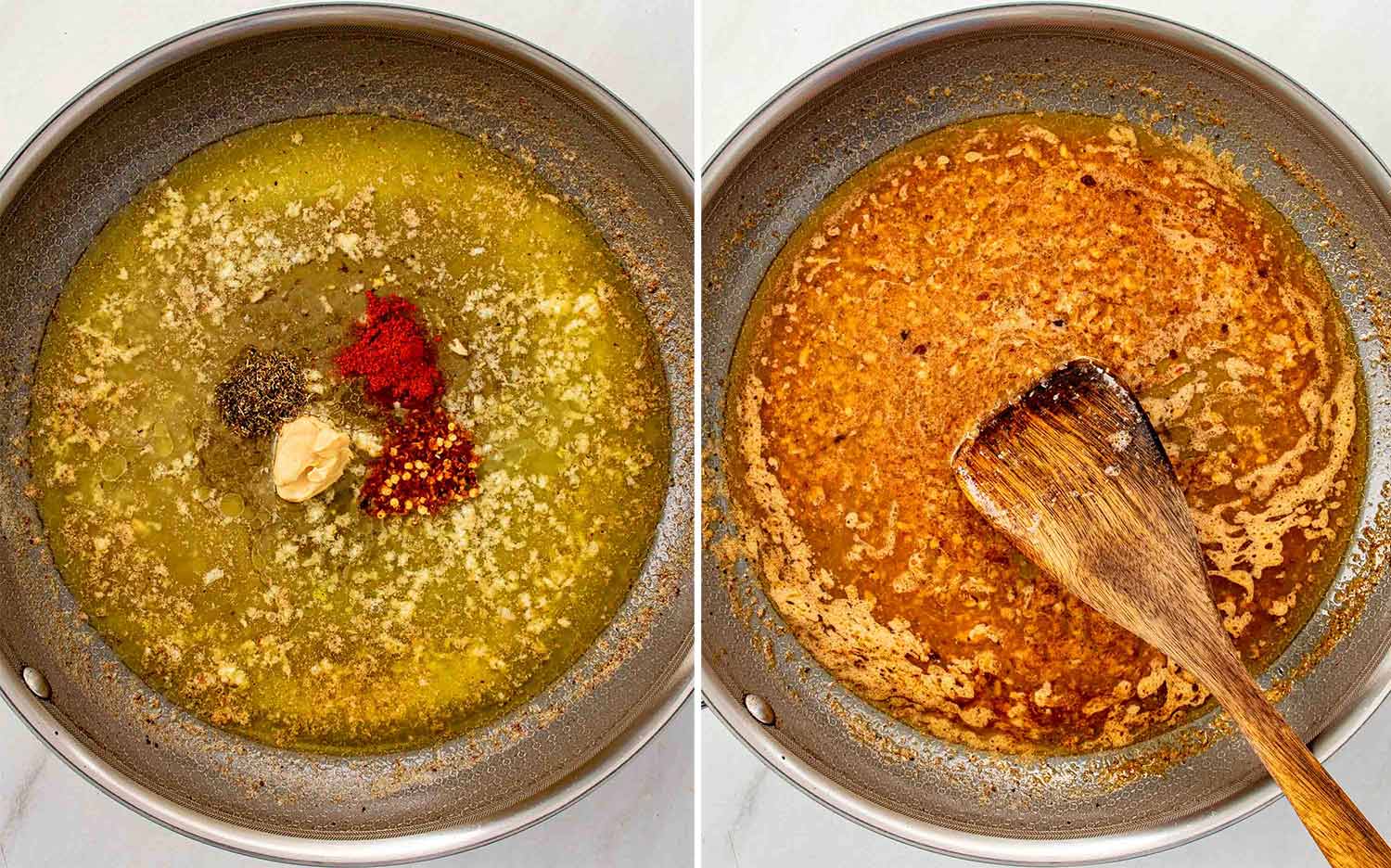 process shots showing how to make cowboy butter meatballs.