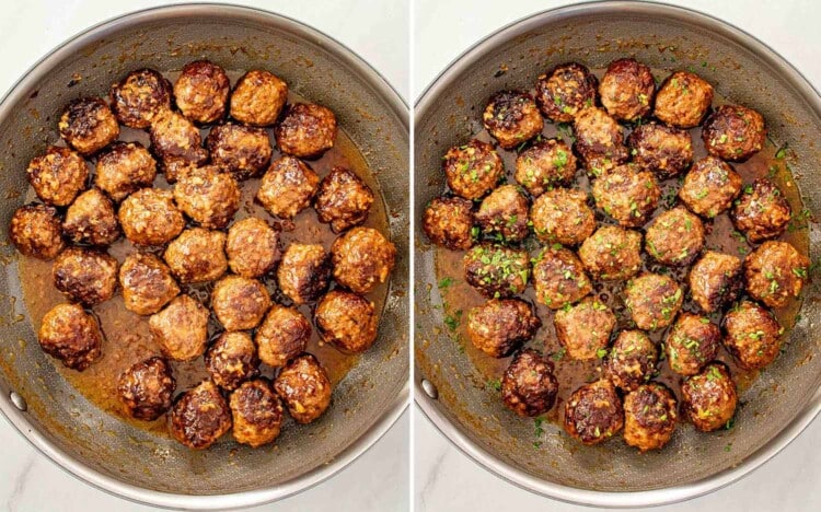 process shots showing how to make cowboy butter meatballs.