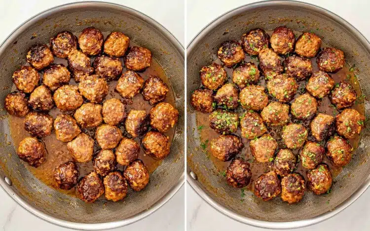 process shots showing how to make cowboy butter meatballs.