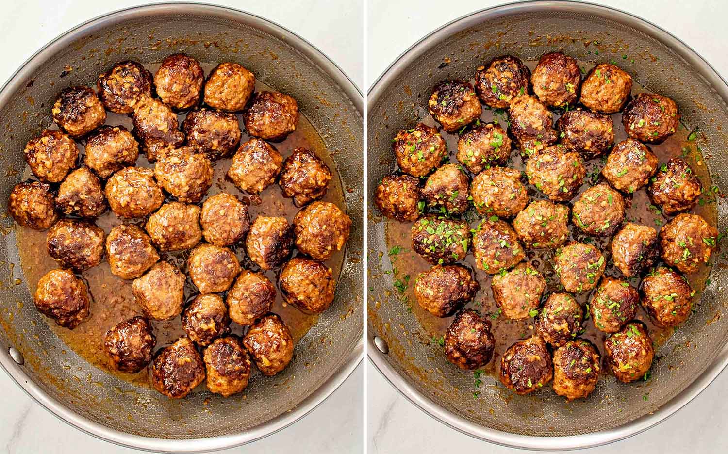 process shots showing how to make cowboy butter meatballs.