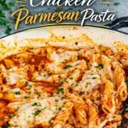 pin for chicken parmesan pasta skillet.