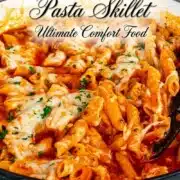 pin for chicken parmesan pasta skillet.
