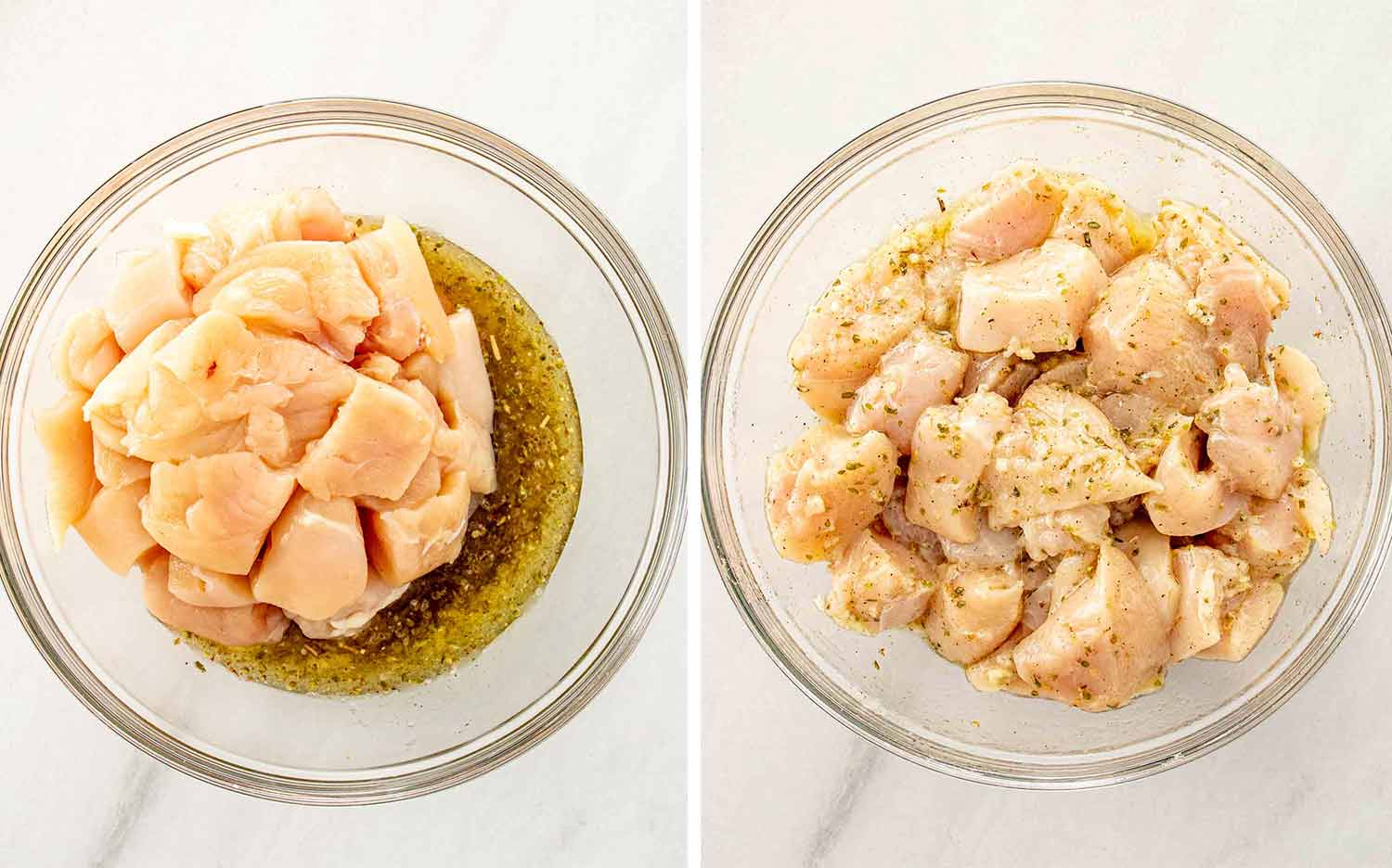 process shots showing how to make grilled lemon chicken skewers.