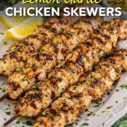 pin for grilled lemon garlic chicken skewers.