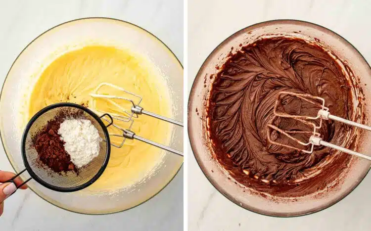 process shots showing how to make lunch lady brownies.