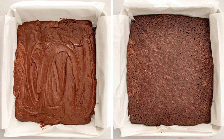 process shots showing how to make lunch lady brownies.