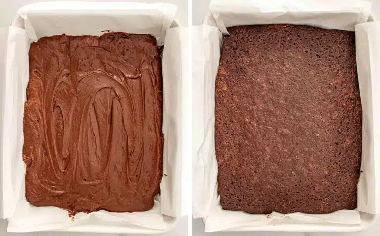 process shots showing how to make lunch lady brownies.