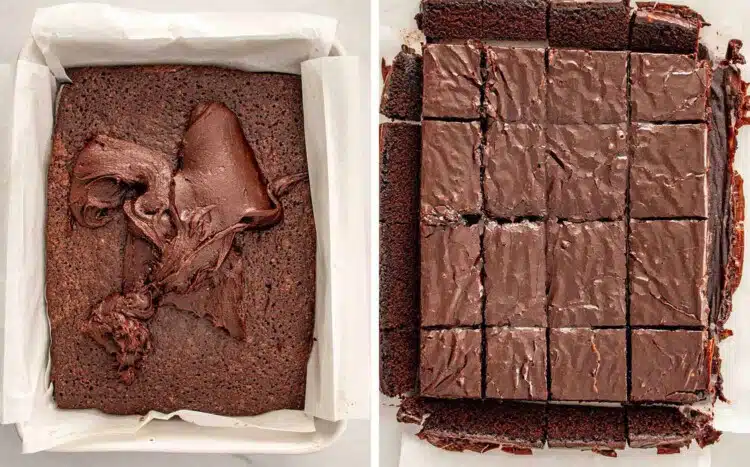process shots showing how to make lunch lady brownies.