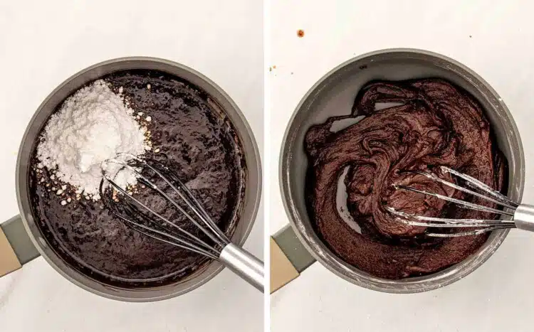 process shots showing how to make lunch lady brownies.