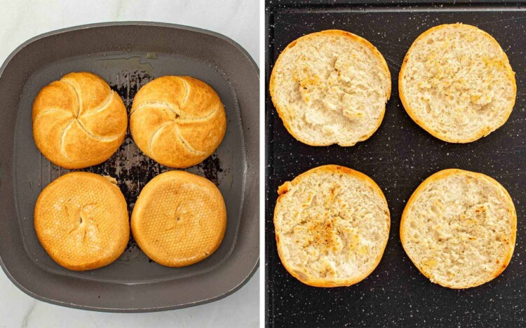 process shots showing how to make grilled chicken caprese sandwich.