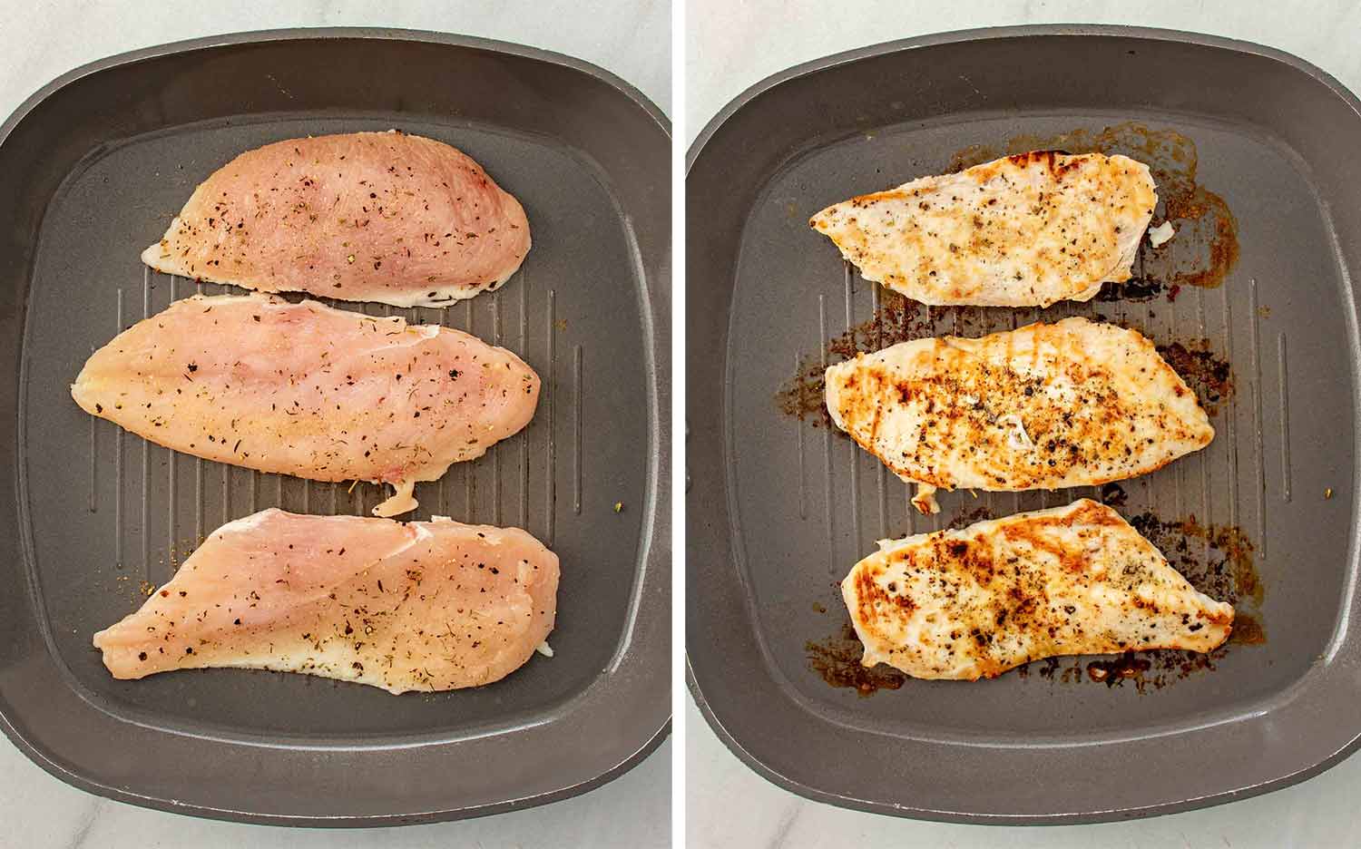 process shots showing how to make grilled chicken caprese sandwich.
