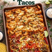 Sheet pan chipotle chicken and peppers beneath a green recipe title with brown script lettering and Craving Home Cooked branding.